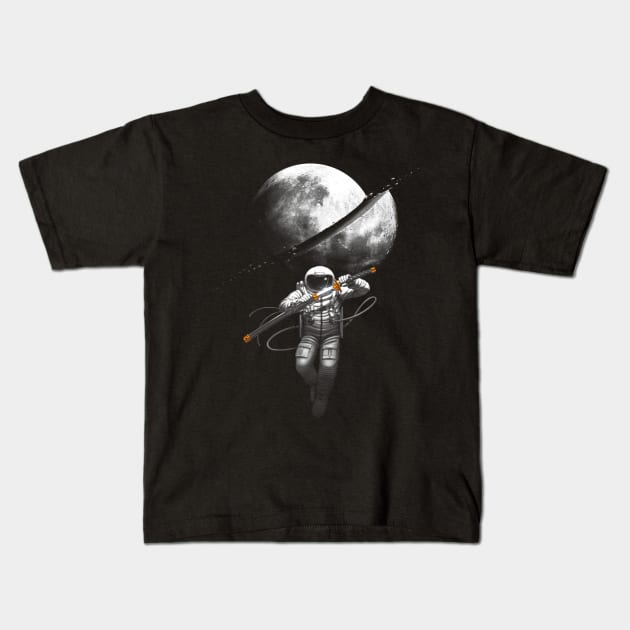 Astronaut Samurai Cutting the Moon Kids T-Shirt by andremuller.art